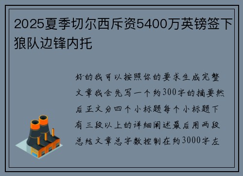 2025夏季切尔西斥资5400万英镑签下狼队边锋内托